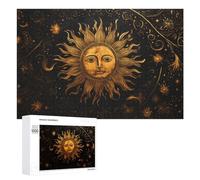 Puzzle pour Adultes 1000 PCS Golden Celestial Sun Art Print-1 Casse-tête pour Adolescents, Jeu De Réflexion, Course De Vitesse, Cadeaux d'anniversaire Et Originaux 1000 PCS