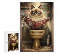 Puzzle pour Adultes 1000 PCS Grumpy Cat Reading Book on Toilet-1 Puzzles pour Adolescents Découpe De Précision pour Anniversaire, Noël Jouet Jeu Intellectuel 1000 PCS