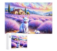 Puzzle pour Adultes 1000 PCS Lavender Field with Cat and Mouse Puzzle pour Adultes, Jeu De Réflexion, Cadeau pour Femmes, Activités Amusantes À La Maison, 1000 PCS