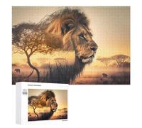 Puzzle pour Adultes 1000 PCS Lion in African Landscape Casse-tête pour Adolescents, Jeu De Réflexion, Course De Vitesse, Cadeaux d'anniversaire Et Originaux 1000 PCS
