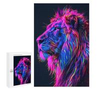 Puzzle pour Adultes 1000 PCS Neon Glitch Lion Puzzle pour Adultes, Jeu De Réflexion, Décoration Murale, Idéal comme Cadeau 1000 PCS