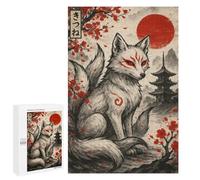 Puzzle pour Adultes 1000 PCS Nine-Tailed Fox with Japanese Landscape Jeux De Puzzle Relaxants Décoration Parfaite Cadeaux Uniques pour Anniversaire Et Noël 1000 PCS