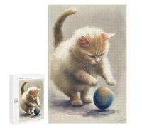 Puzzle pour Adultes 1000 PCS Red Cat Jumps on Ball Puzzle pour Adultes, Jeu De Réflexion, Décoration Murale, Idéal comme Cadeau 1000 PCS