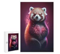 Puzzle pour Adultes 1000 PCS Red Panda with Heart-Shaped Flowers Puzzles pour Adultes Cadeau d'anniversaire Jeu D'interaction Parent-Enfant Jeu Intellectuel 1000 PCS