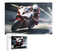 Puzzle pour Adultes 1000 PCS Rider in Red and White Suit on Motorcycle Puzzles pour Adolescents, Jouet, Décoration Murale, Motif À Assembler, Interaction Parent-Enfant 1000 PCS