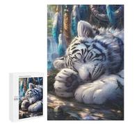 Puzzle pour Adultes 1000 PCS Sleeping White Tiger Puzzles pour Adultes Jeu Manuel pour Améliorer La Mémoire Cadeaux Uniques pour Un Anniversaire Et Noël 1000 PCS