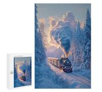Puzzle pour Adultes 1000 PCS Steam Train Winter Landscape Puzzles pour Adolescents Découpe De Précision pour Anniversaire, Noël Jouet Jeu Intellectuel 1000 PCS