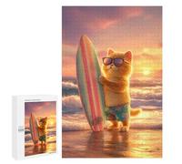 Puzzle pour Adultes 1000 PCS Surfing Cat at Sunset Puzzles pour Adolescents Découpe De Précision pour Anniversaire, Noël Jouet Jeu Intellectuel 1000 PCS