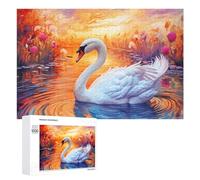 Puzzle pour Adultes 1000 PCS Swan Serenity A Vibrant Sunset Scene Puzzles pour Adolescents, Jouet, Décoration Murale, Motif À Assembler, Interaction Parent-Enfant 1000 PCS