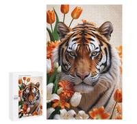 Puzzle pour Adultes 1000 PCS Tiger with Flowers Jeux De Puzzle Relaxants Décoration Parfaite Cadeaux Uniques pour Anniversaire Et Noël 1000 PCS