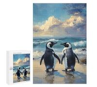 Puzzle pour Adultes 1000 PCS Two Penguins on A Beach Painting Puzzles pour Adolescents Jeu Manuel Décoration Intérieure Jeu Stimulant Cadeaux 1000 PCS