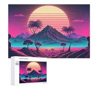 Puzzle pour Adultes 1000 PCS Vibrant Neon Landscape with Palm Trees Puzzles pour Adolescents, Jouet, Décoration Murale, Motif À Assembler, Interaction Parent-Enfant 1000 PCS
