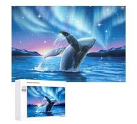 Puzzle pour Adultes 1000 PCS Whale Breaching in Aurora Borealis Scene Puzzles pour Adolescents, Jouet, Décoration Murale, Motif À Assembler, Interaction Parent-Enfant 1000 PCS