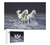 Puzzle pour Adultes 1000 PCS White Horses Galloping on The Beach Puzzles pour Adultes - Jouets Anti-Stress - Jeu Stimulant - Cadeaux 1000 PCS