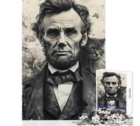 Puzzle pour adultes 1000 pièces Abraham Lincoln avec chat Portrait historique Jouet éducatif Cadeau de Père Noël secret Jeu impossible avec poster et feuille de questions assortis (Dimensions 38x26cm)