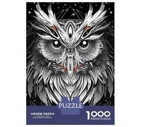 Puzzle pour Adultes 1000 Pièces Abstract Owl Vector Portrait in Black and White Puzzle Adulte Jeu Familial Améliore La Mémoire Interaction Parent-Enfant 70x50cm/1000pcs