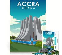 Puzzle pour Adultes 1000 pièces Accra Ghana Affiche de Voyage Découpe serrée Jeu de logique Amusant et Stimulant Détente Cadeau d'anniversaire Esprit Vif (38x52cm)