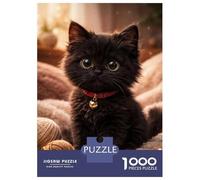 Puzzle Pour Adultes 1000 Pièces Adorable Black Kitten with Big Eyes Puzzle Pour Adolescents Difficile, Liste De Souhaits Avec Le Père Noël, Jeu Amusant Et Stimulant Pour Toute La Famille 70x50cm/1000p
