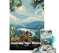 Puzzle pour Adultes 1000 pièces Affiche de la réserve de Tigres d'Anamalai en Inde Jeu éducatif et Pratique Difficile et Stimulant pour Les 14 Ans et Plus (38x52cm)