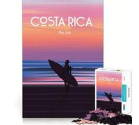 Puzzle pour Adultes 1000 pièces Affiche de Surf du Costa Rica Art aux Bords précis Exercice Mental Jeu Amusant et Calme Activité d'anniversaire (38x26cm)