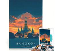 Puzzle pour Adultes 1000 pièces, Affiche de Voyage de Bangkok, Jeu Familial, Anti-Stress, Cadeau Unique pour Anniversaire et Noël 38x26cm