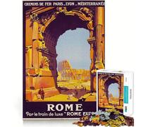 Puzzle pour Adultes 1000 pièces,Affiche de Voyage Rome,découpe Parfaite,défi Amusant et Intelligent,Jeu paisible,Cadeau Artistique de Noël (50x75cm)
