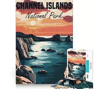 Puzzle pour Adultes 1000 pièces,Affiche du Parc National des îles Anglo-Normandes,Art épuré,Jeu de logique Amusant et Relaxant,Cadeau de Noël apaisant (50x75cm)