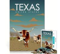 Puzzle pour Adultes 1000 pièces, Affiche Touristique du Texas, découpe Premium, Jeu de logique Amusant et Facile à Jouer, décoration Murale de Noël (50x75cm)