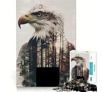 Puzzle pour Adultes 1000 pièces Aigle à tête Blanche Double Exposition Découpe précise Art Jeu de réflexion Détente Cadeau de Noël Artistique (50x75cm)