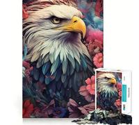 Puzzle pour Adultes 1000 pièces Aigle à tête Blanche Parmi Les Fleurs Jeu de logique et d'assemblage Facile Cadeau Artistique de Noël (50x75cm)