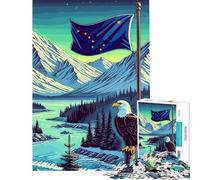 Puzzle pour Adultes 1000 pièces Aigle Drapeau de l'Alaska 1000 pièces décoration intérieure Jouet découpe de précision Cadeau de Noël ou d'anniversaire (38x26cm)