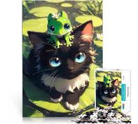 Puzzle pour Adultes 1000 pièces Amitié Entre Grenouille et Chat Jouets de Jeu pour Cadeau Familial Bon Cadeau 75x50cm