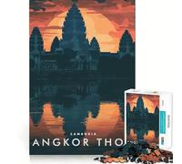 Puzzle pour Adultes 1000 pièces Angkor Thom Coucher de Soleil Découpe précise Art Détente et Stimulation Cognitive Jeu Relaxant Cadeau Artistique de Noël (38x26cm)