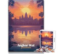Puzzle pour Adultes 1000 pièces Angkor Wat Coucher de Soleil, Casse-tête, Jeux de société en Famille, Une œuvre d'art, Cadeau de Noël Secret, Format 50x75cm