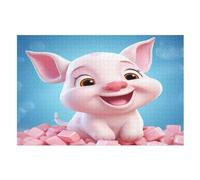 Puzzle pour Adultes 1000 Pièces Animal Cute Cochon Puzzles en Bois Créatifs-Jeu Pratique -Décoration Familiale (75×50cm)