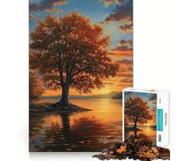 Puzzle pour Adultes 1000 pièces Arbre au Coucher du Soleil en Automne Jeu de réflexion Casse-tête Cadeau détente et Divertissement Cadeau Artistique de Noël (38x26cm)