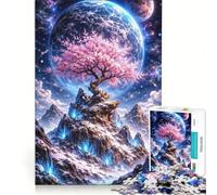 Puzzle pour Adultes 1000 pièces Arbre de Cerisier Cosmique en Fleurs, Jeu de réflexion, pour s'amuser en Famille, liste de souhaits avec Le Père Noël 38x52cm