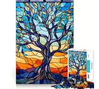 Puzzle pour Adultes 1000 pièces Arbre de Vie Vitrail Jeu d'assemblage précis Casse-tête Cadeau Moment de détente et de Divertissement Cadeau Artistique de Noël (38x26cm)