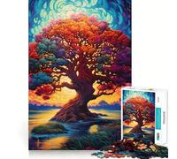 Puzzle pour Adultes 1000 pièces Arbre de Vie Yggdrasil Découpe précise Jeu d'art cognitif Jouet de détente Décoration Murale de Noël (38x26cm)