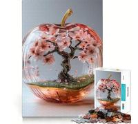 Puzzle pour Adultes 1000 pièces Arbre en Fleurs de Cerisier sous Verre Pomme Art de Bord précis Jeu de Construction Jeu de détente Décoration Murale de Noël (38x52cm)