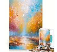 Puzzle pour Adultes 1000 pièces Arbres d'automne Peinture à l'huile Découpe précise Jeu de logique Amusant Détente Cadeau d'anniversaire pour l'esprit (38x52cm)