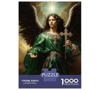 Puzzle pour Adultes 1000 Pièces Archangel Raphael in Green Robe with Cross Puzzle Jeu Manuel D'assemblage De Motifs Idéal comme Cadeau 70x50cm/1000pcs