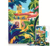 Puzzle pour Adultes 1000 pièces Architecture espagnole de Floride Art Minimaliste Art aux Bords précis Exercice Mental Jeu Amusant et Calme Activité d'anniversaire (38x26cm)