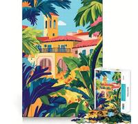 Puzzle pour Adultes 1000 pièces Architecture espagnole de Floride Art Minimaliste Art aux Bords précis Exercice Mental Jeu Amusant et Calme Activité d'anniversaire (50x75cm)