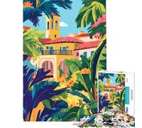 Puzzle pour Adultes 1000 pièces Architecture espagnole de Floride Art Minimaliste Jeu addictif pour cultiver la Patience Jeux de Famille Décoration Parfaite Cadeau Amusant (Dimensions 50x75cm)