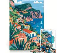 Puzzle pour Adultes 1000 pièces Art Minimaliste Italie Capri Côte Ville Fine Articulation Jeu de réflexion Stimulant Jeu Confortable Cadeau d'anniversaire Amusant (50x75cm)