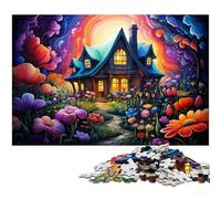 Puzzle pour Adultes 1000 pièces Art psychédélique coloré Maison de Fleurs Puzzle Chaque pièce est Unique - Jeu Familial Stimulant et Amusant 1000 pièces (75 x 50 cm)