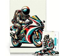 Puzzle pour Adultes 1000 pièces Astronaute à Moto Découpe précise Jeu de Concentration Amusant et Relaxant Décoration Murale de Noël (38x52cm)