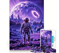 Puzzle pour Adultes 1000 pièces Astronaute Alien Planète Ciel Violet Découpe serrée Jeu de logique Amusant Détente Cadeau d'anniversaire pour l'esprit (50x75cm)