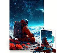Puzzle pour Adultes 1000 pièces Astronaute contemplant Un Paysage Spatial Bords impeccables Jeu Amusant pour stimuler Le Cerveau Moment de détente Scène de Noël (50x75cm)